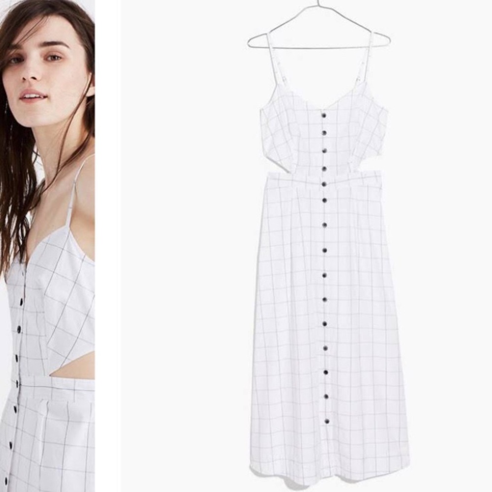 madewell windowpane cutout cami midi dress